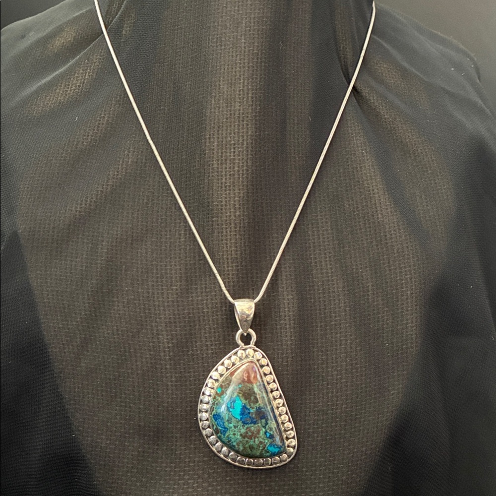 Sterling Silver Blue-Green Chrysocolla Pendant Necklace